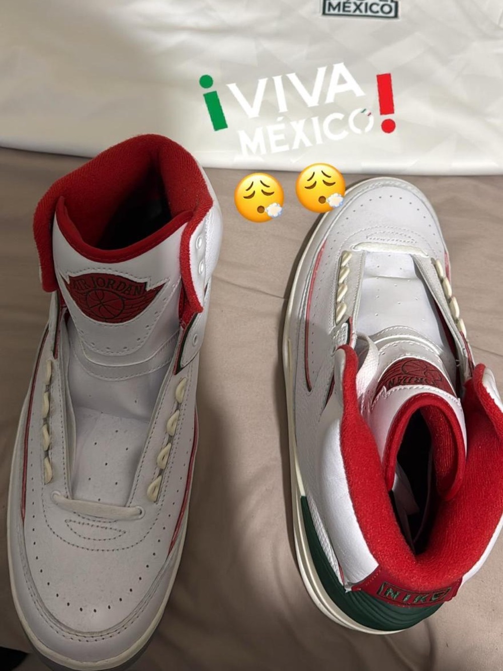 Jordan White and Red Sneakers with Green Accents
